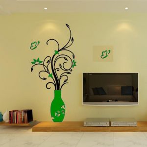 Extra Large 3D Removable flower vase Wall Sticker – Green