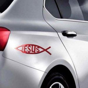 Jesus Fish 3d Car Badge Sticker – red