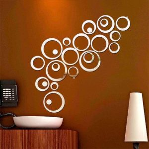 5PCS 3D wood Indoors Decor Circles Wall Stickers – white