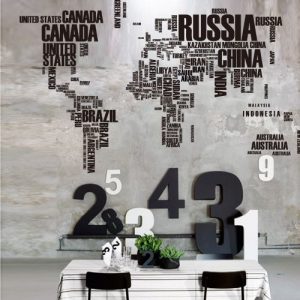 Large World Map Wall Stickers, Creative Letters Map Wall – Black