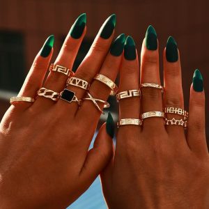 13 Pcs/Set Bohemian Gold Geometric Crystal Ring Set