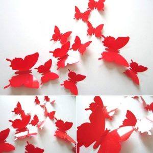 12pcs Wall Sticker Magnetic Butterflies Home Wall Decor – red