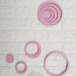 5PCS 3D wood Indoors Decor Circles Wall Stickers – pink