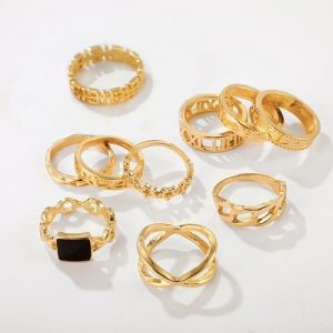 7 Pcs/Set Bohemian Gold Geometric Crystal Ring Set