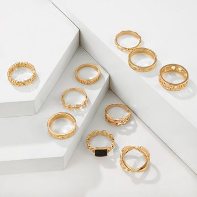 13 Pcs/Set Bohemian Gold Geometric Crystal Ring Set - Image 5