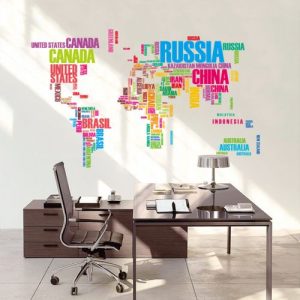 Large World Map Wall Stickers, Creative Letters Map Wall