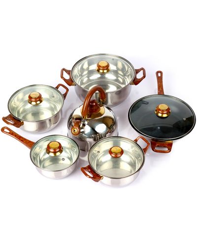 12pcs stainless steel cooking set with glass lid