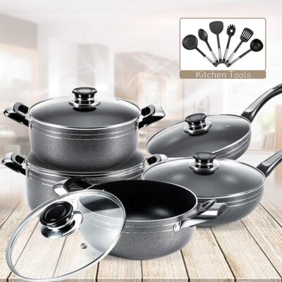 16PCS Aluminum Non-stick Copper Cooking Pot Set