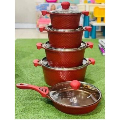 5 Set Die-Cast Granite Pot Set Red - Image 2