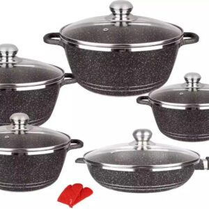 12pcs Dessini Marble Pot Granite Non Stick Cookware Set Black