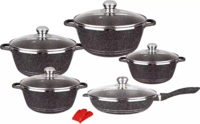 12pcs Dessini Marble Pot Granite Non Stick Cookware Set Black - Image 2