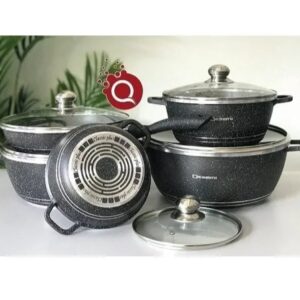 12pcs Dessini Marble Pot Granite Non Stick Cookware Set Black