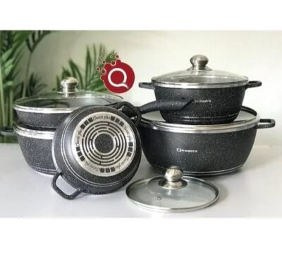 12pcs Dessini Marble Pot Granite Non Stick Cookware Set Black