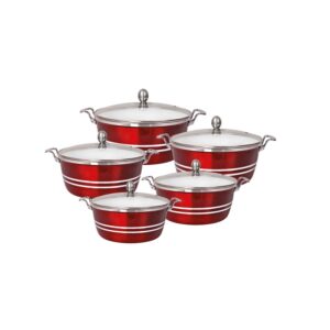 Pressure Cast Aluminum Ceramic Coated Set 5 Pieces Ruby Red