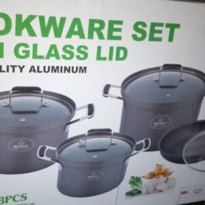 8 Pcs Hoffner Cookware Set With Glass Lid