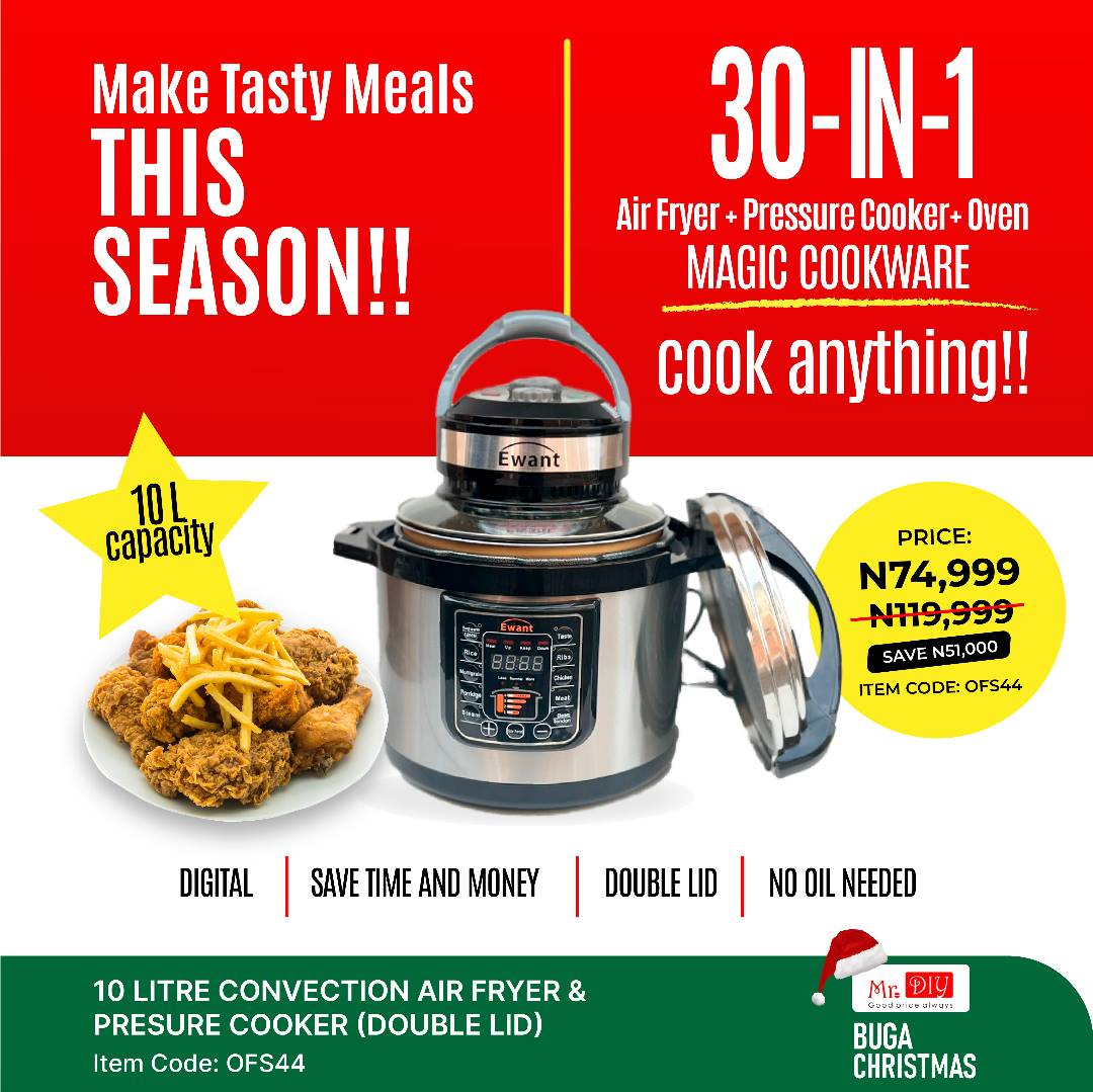 10L Convection Air Fryer & Pressure Cooker (Double Lid) - Mr Diy Store