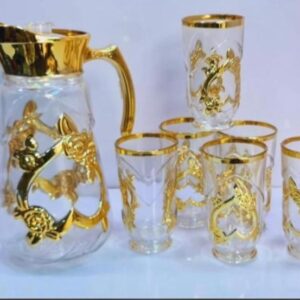 7Pcs Golden Glass Cup Tumbler and Jug Set