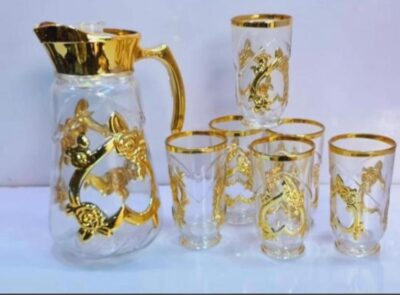 7Pcs Golden Glass Cup Tumbler and Jug Set - Image 2