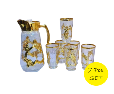 7Pcs Golden Glass Cup Tumbler and Jug Set