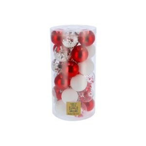 24pcs Christmas Tree Glitter Ornament Ball Decor Red/White