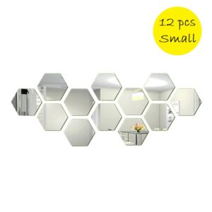 12pcs 3d Mirror Hexagon Adhesive Wall Stickers – Silver