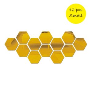 12pcs 3d Mirror Hexagon Adhesive Wall Stickers – Gold