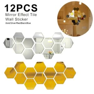 12pcs 3d Mirror Hexagon Adhesive Wall Stickers