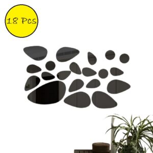 18pcs 3D Large Size Cobblestone Mirror Wall Stickers – Black