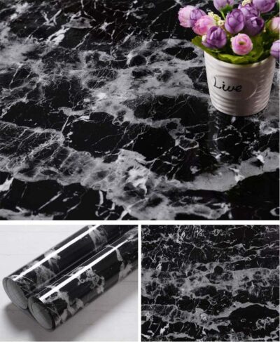 Marble waterproof PVC self adhesive wallpaper Black - Image 4