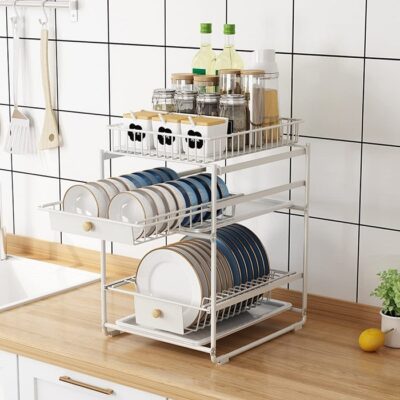 2 Tier Pull-Out Kitchen Dish Rack - Image 6