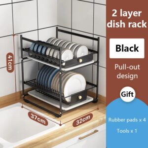 2 Tier Pull-Out Kitchen Dish Rack – Black