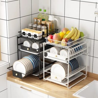 2 Tier Pull-Out Kitchen Dish Rack - Image 11