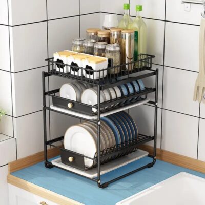 2 Tier Pull-Out Kitchen Dish Rack - Image 9