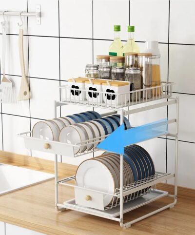 2 Tier Pull-Out Kitchen Dish Rack - Image 10