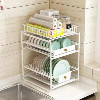 2 Tier Pull-Out Kitchen Dish Rack - Image 4