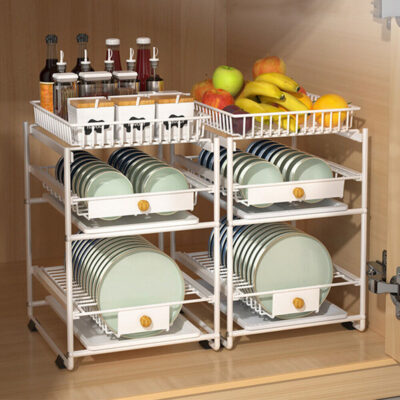 2 Tier Pull-Out Kitchen Dish Rack - Image 13