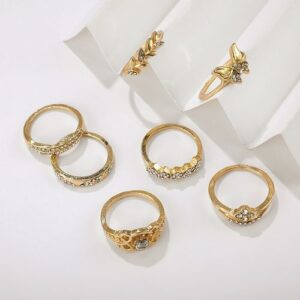 7 Pcs/Set Bohemian Gold Geometric Crystal Ring Set