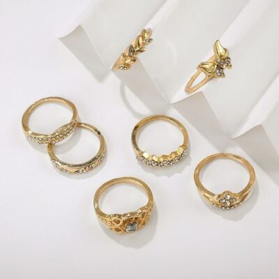 7 Pcs/Set Bohemian Gold Geometric Crystal Ring Set