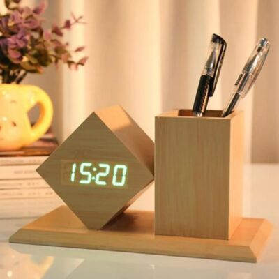 Wooden Digital Alarm Clock And Pen Holder - Image 8