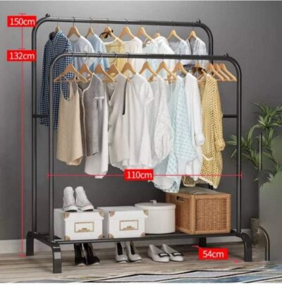 Double Rails Clothing Rack With Storage Base - Image 7