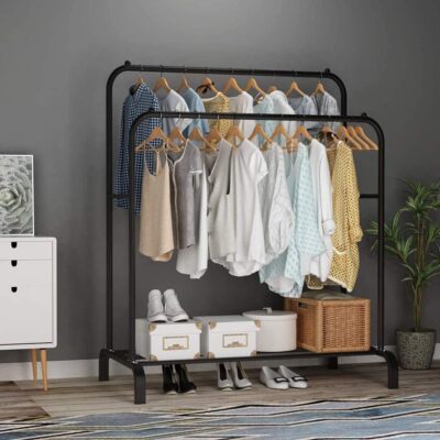 Double Rails Clothing Rack With Storage Base - Image 6