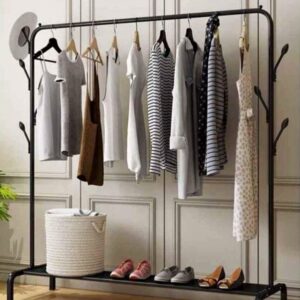 Single Rails Clothing Rack With Storage Base