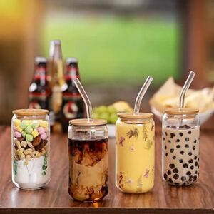 500ml Round Glass Cup With Bamboo Lid And Straw