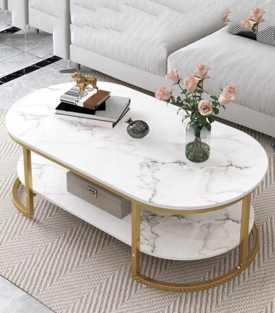 2 Tier Luxury Marble Coffee Centre Table - Image 2