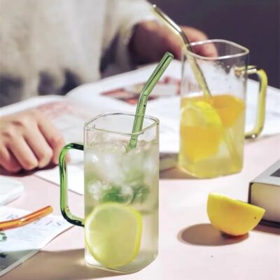 400ml Square Glass Cup With Lid And Straw - Image 7