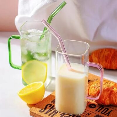 400ml Square Glass Cup With Lid And Straw - Image 11