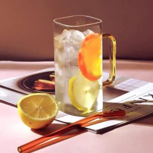 400ml Square Glass Cup With Lid And Straw