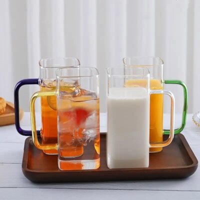 400ml Square Glass Cup With Lid And Straw - Image 10