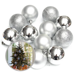 12pcs Christmas Tree Glitter Ornament Ball Decoration Silver