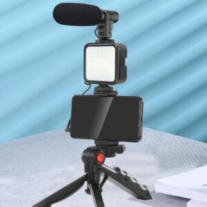 LED Vlogging Tripod Stand With Microphone